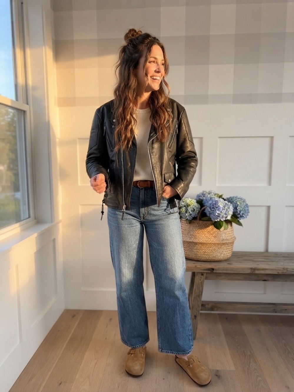 Classic Black Leather Moto Jacket XL
